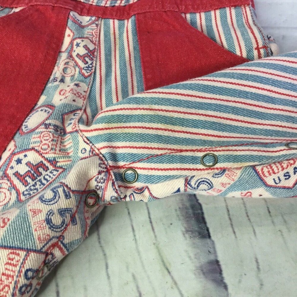 Vintage Baby Guess Denim Overalls Red 6 Months - Picture 5 of 12